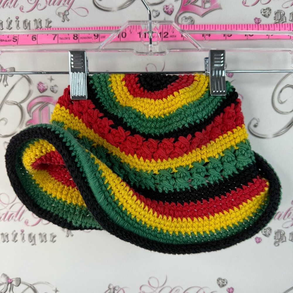 Hat knit Crocheted Bucket Hat in Red, Yellow, Green & Black